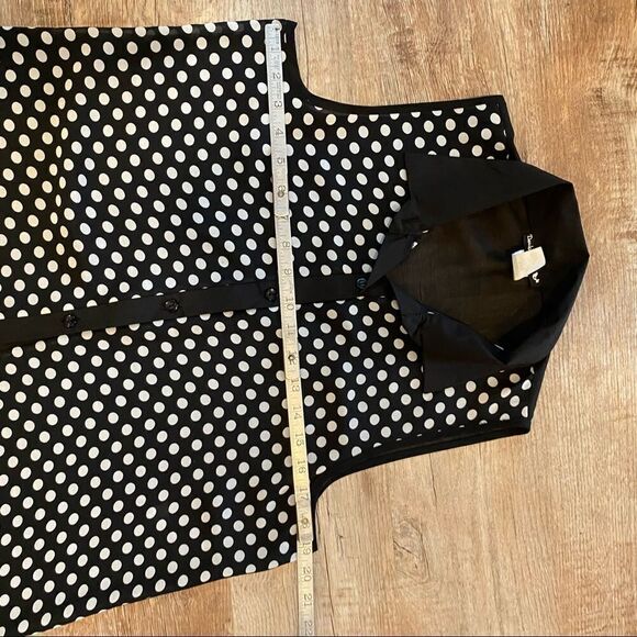 Double Zero Sheer Blouse Sleeveless Button Front Black White Polka Dot Size L - Picture 8 of 11